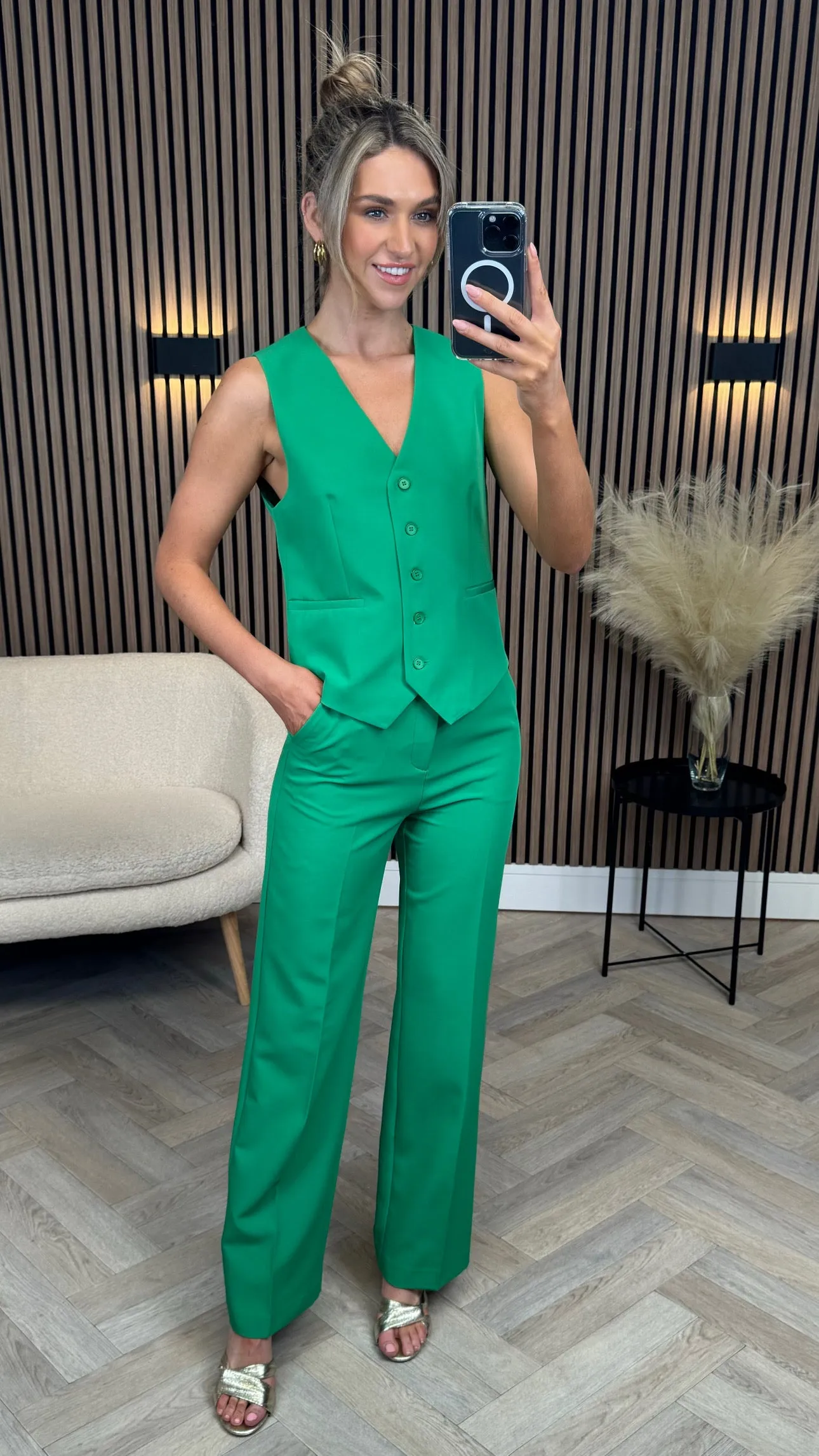 Aaliyah Green Waistcoat & Wide Cut Trousers Co-Ord