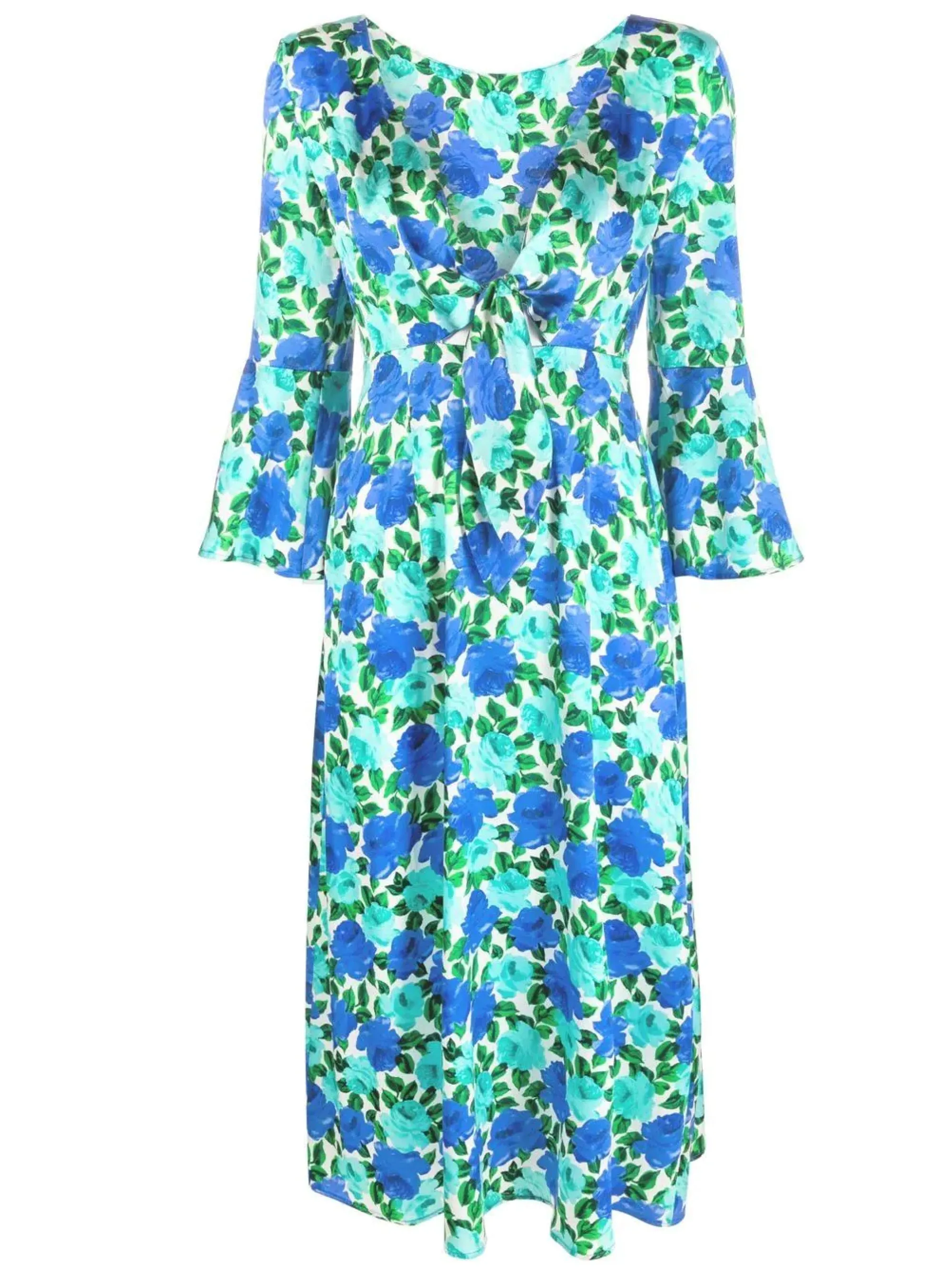 Abito Midi con Scollatura Reversibile Bluette/Verde