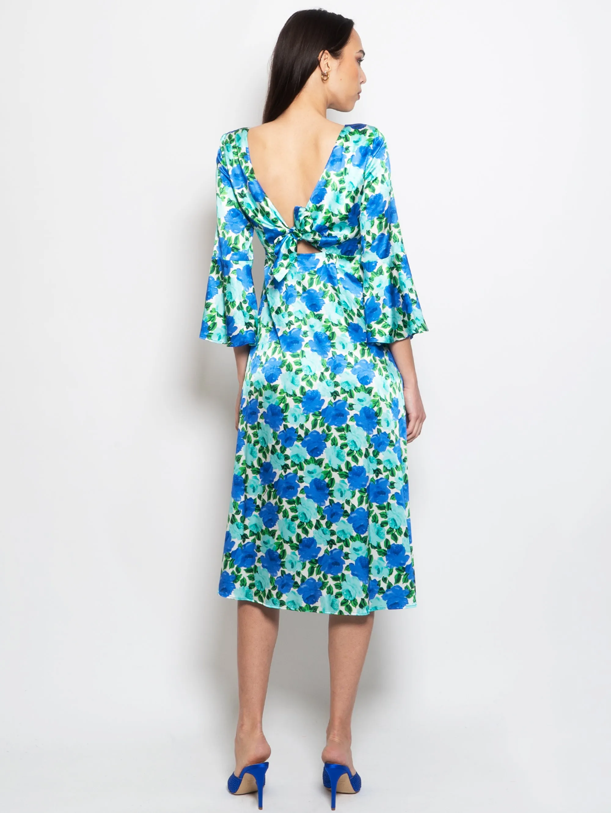 Abito Midi con Scollatura Reversibile Bluette/Verde