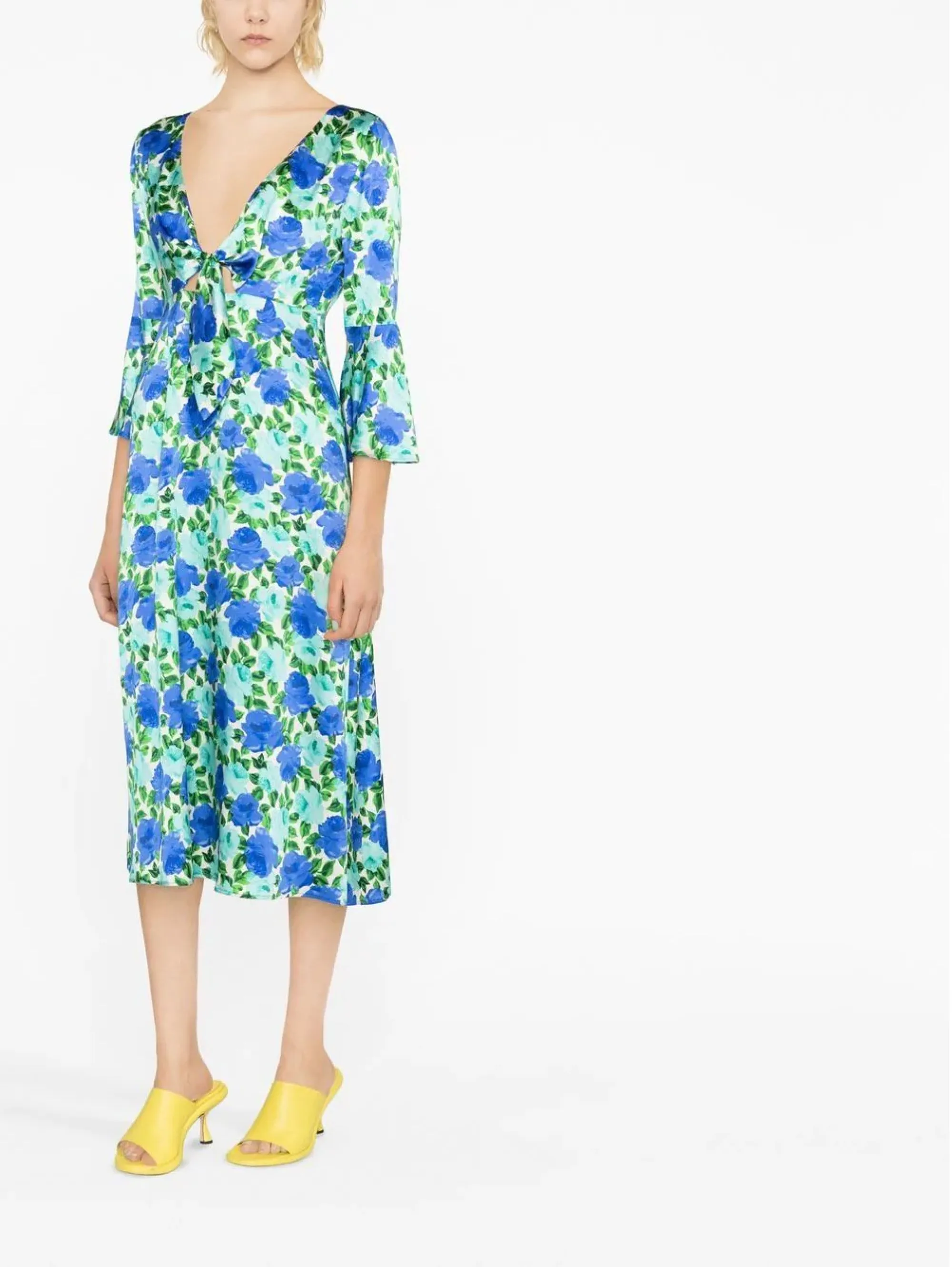 Abito Midi con Scollatura Reversibile Bluette/Verde