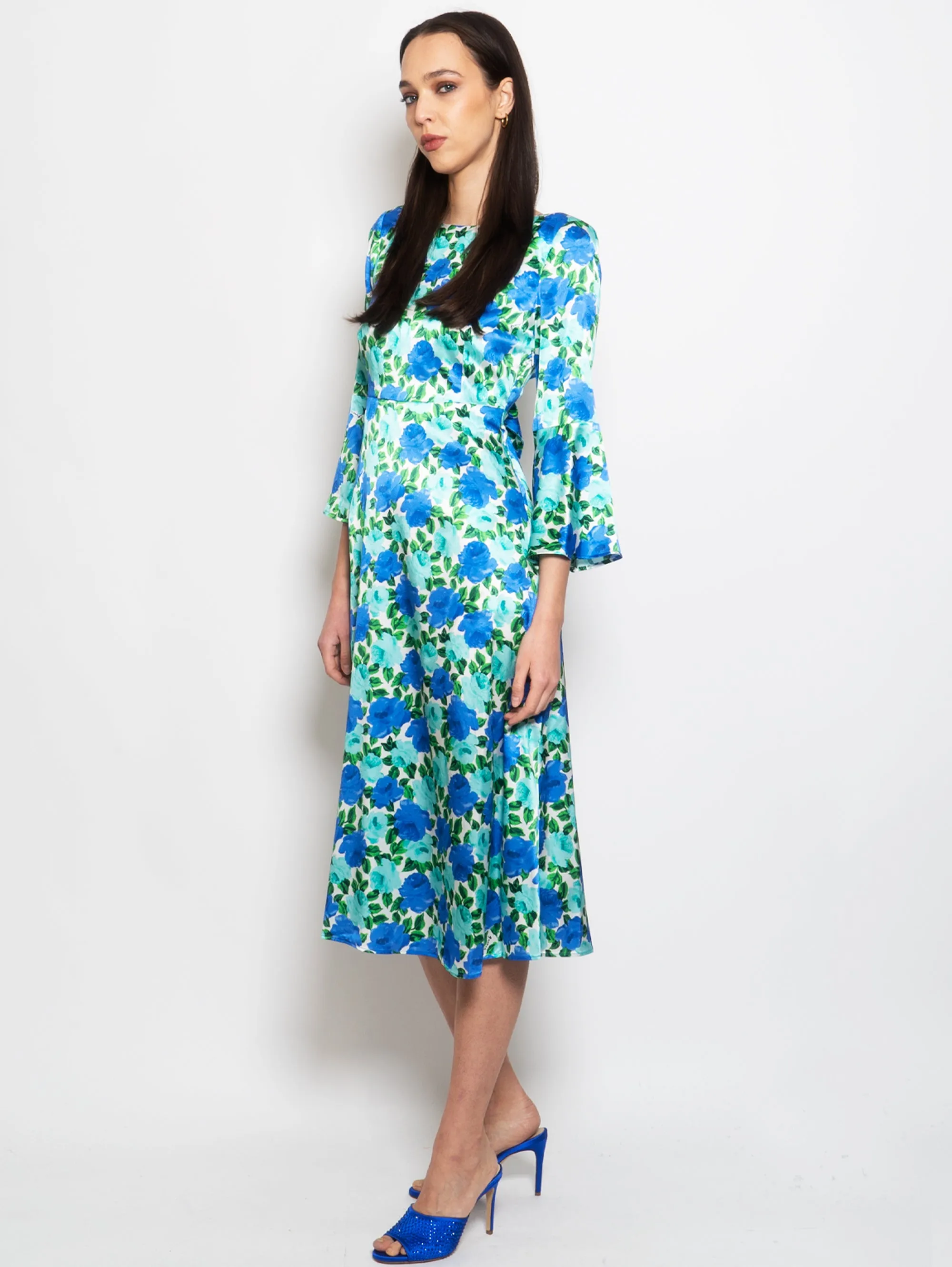 Abito Midi con Scollatura Reversibile Bluette/Verde