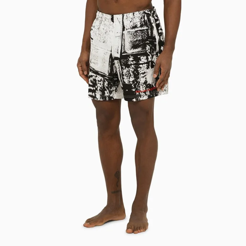 Abstract Print Swim Shorts With Logo