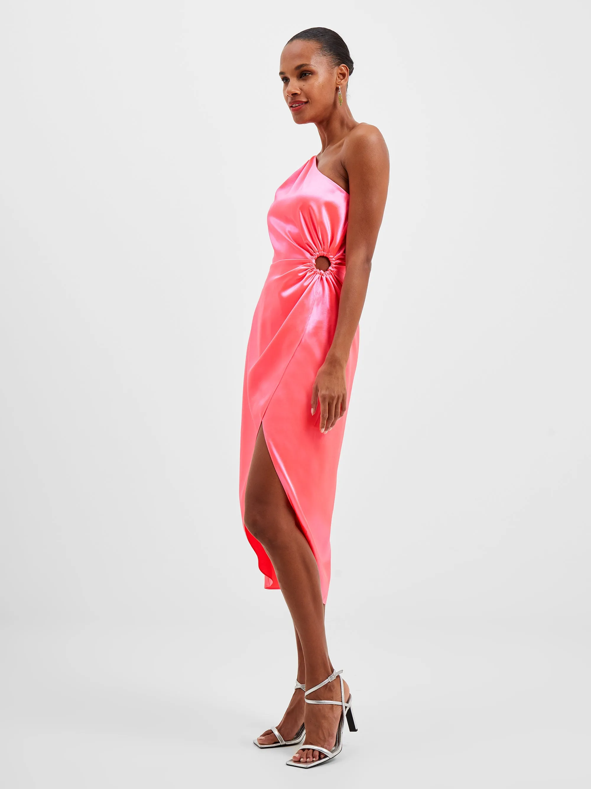 Adaline Satin One Shoulder Midi Dress
