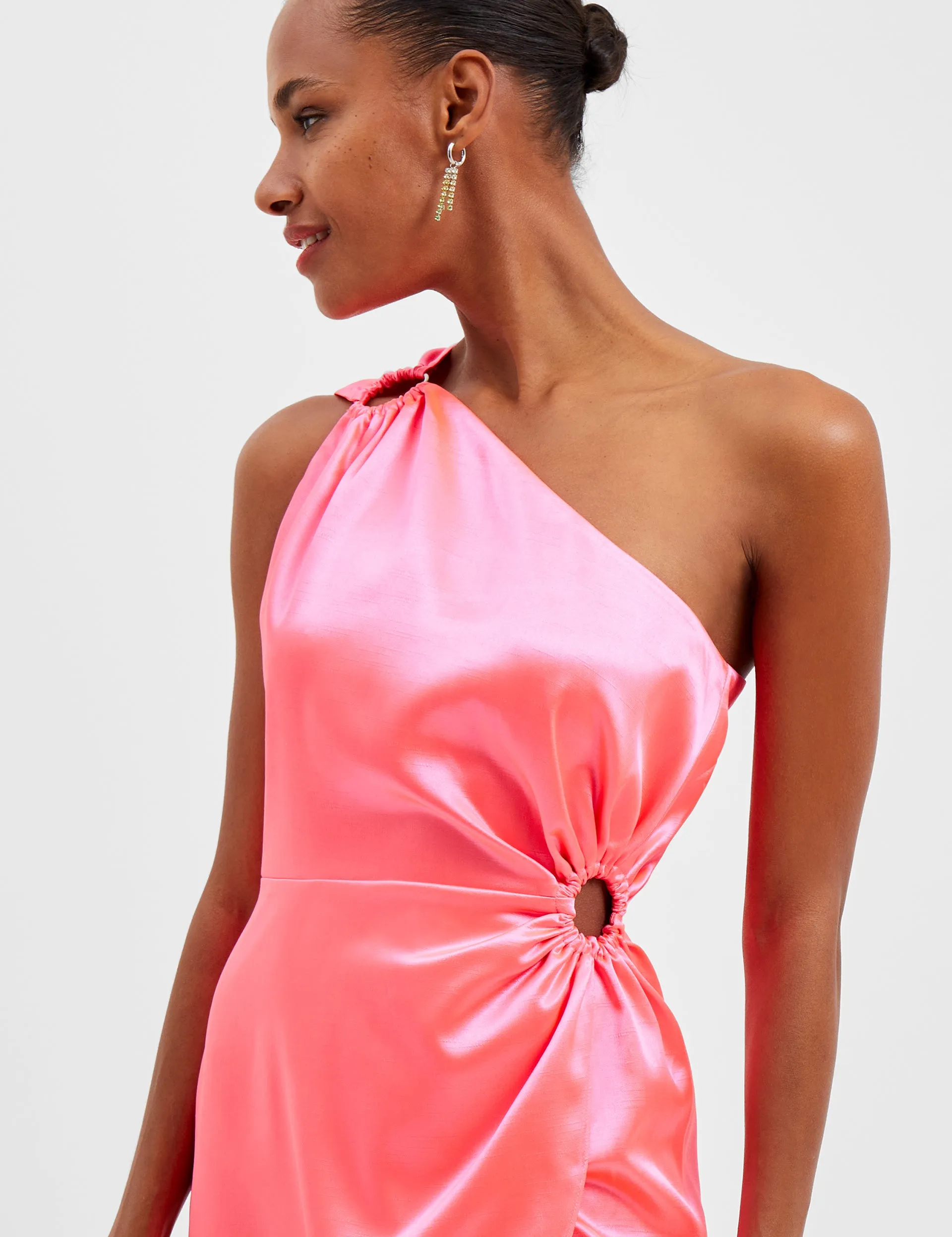 Adaline Satin One Shoulder Midi Dress