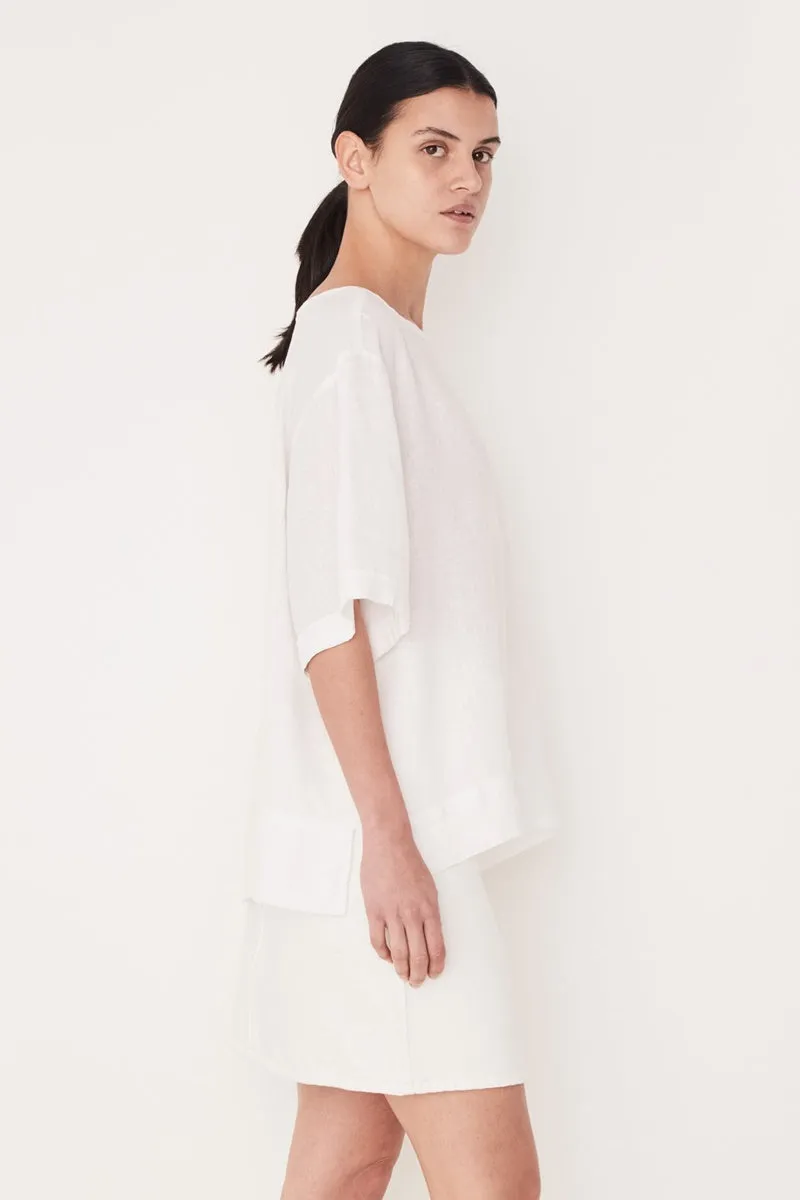 Assembly Label - Boxy Linen Top - White