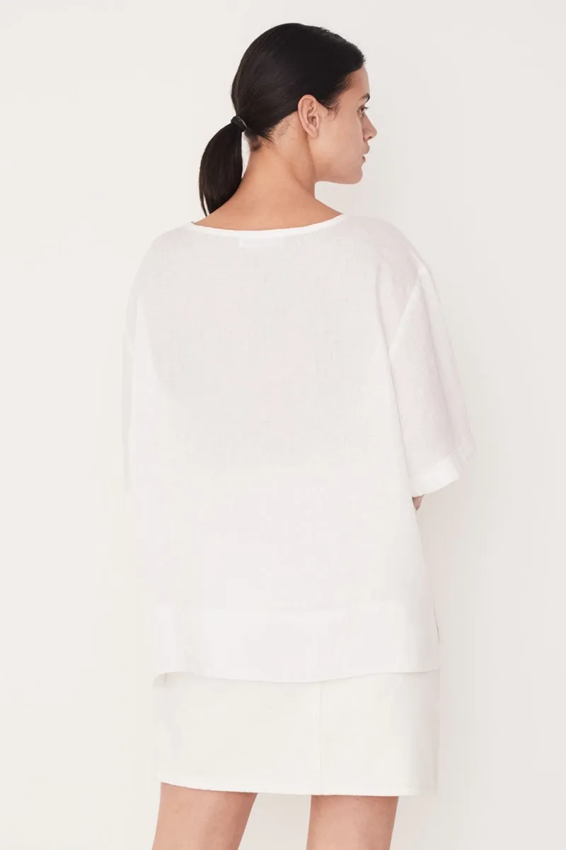Assembly Label - Boxy Linen Top - White