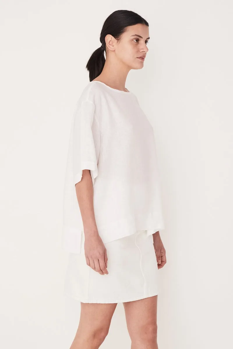 Assembly Label - Boxy Linen Top - White