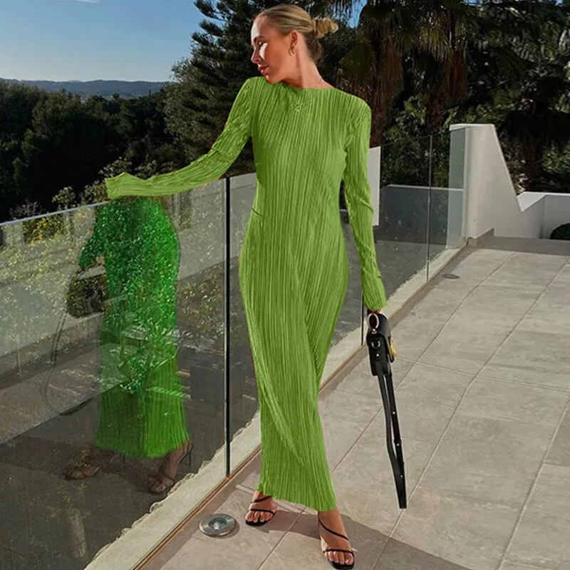 BerriesJam - 2024 2024 Ruched Casual Evening Outfits Long Sleeve Maxi Dress