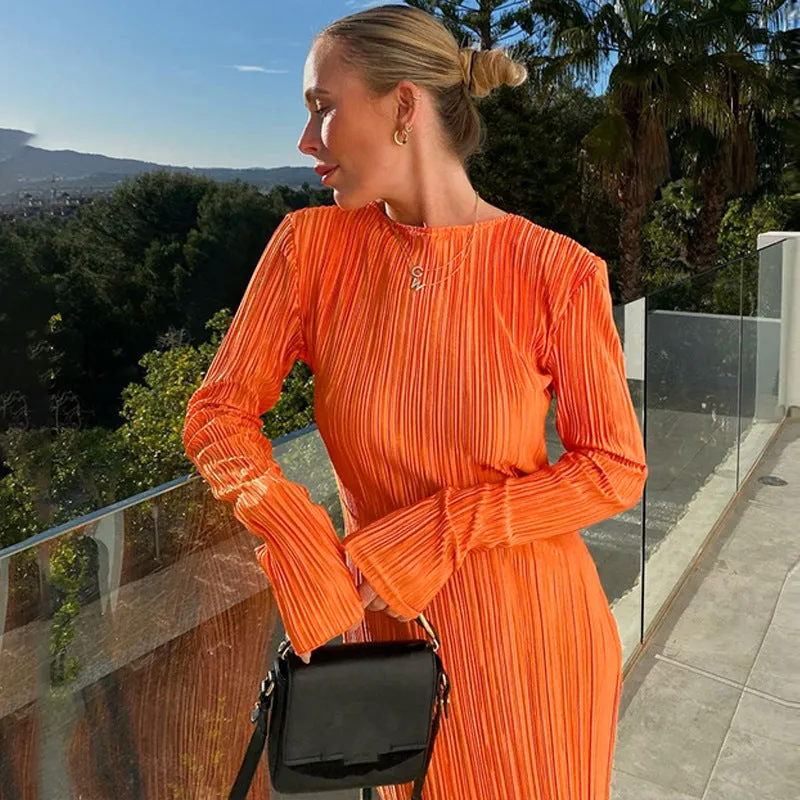 BerriesJam - 2024 2024 Ruched Casual Evening Outfits Long Sleeve Maxi Dress