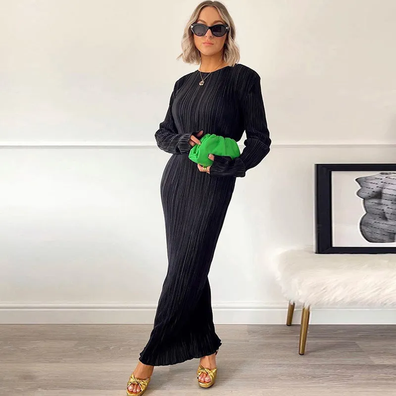 BerriesJam - 2024 2024 Ruched Casual Evening Outfits Long Sleeve Maxi Dress
