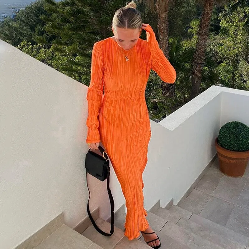 BerriesJam - 2024 2024 Ruched Casual Evening Outfits Long Sleeve Maxi Dress