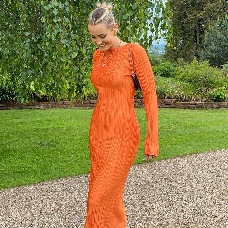 BerriesJam - 2024 2024 Ruched Casual Evening Outfits Long Sleeve Maxi Dress