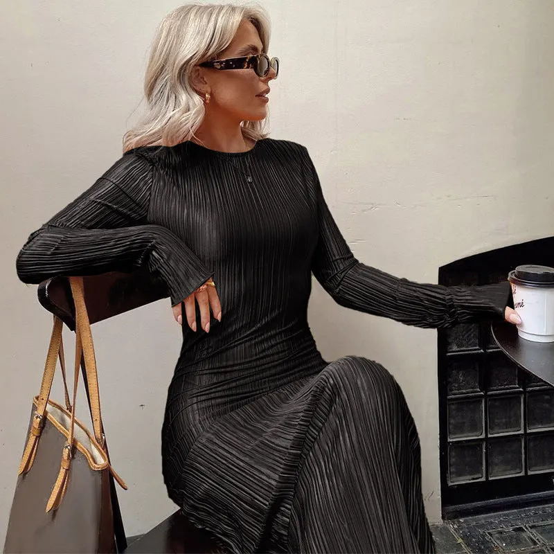 BerriesJam - 2024 2024 Ruched Casual Evening Outfits Long Sleeve Maxi Dress