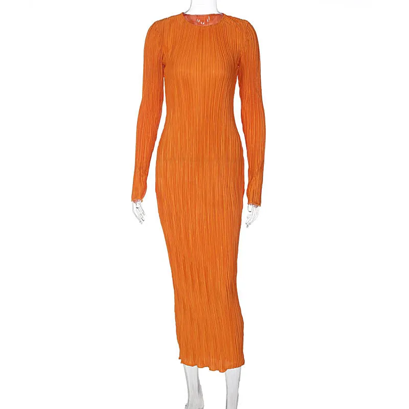 BerriesJam - 2024 2024 Ruched Casual Evening Outfits Long Sleeve Maxi Dress