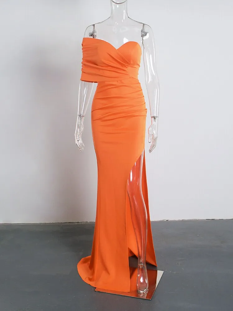 BerriesJam - 2024 One Shoulder Stretch Satin Ruched Padded Open Back Dress