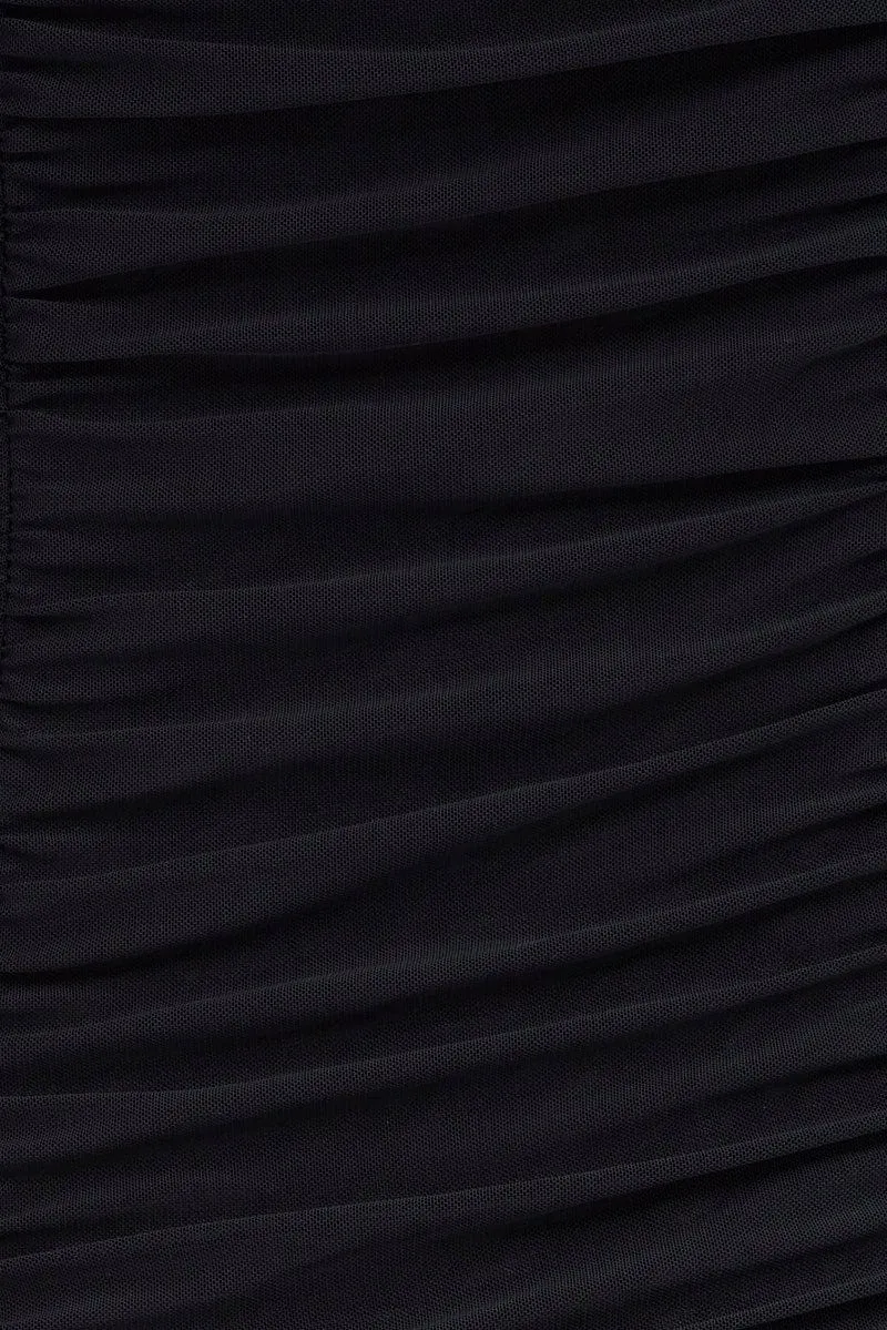 Black Bodycon Dress Sleeveless Ruched Mesh