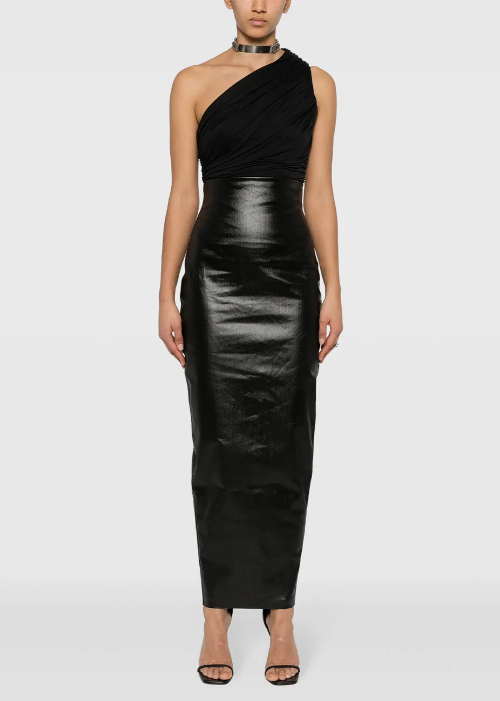Black Coated Denim Skirt