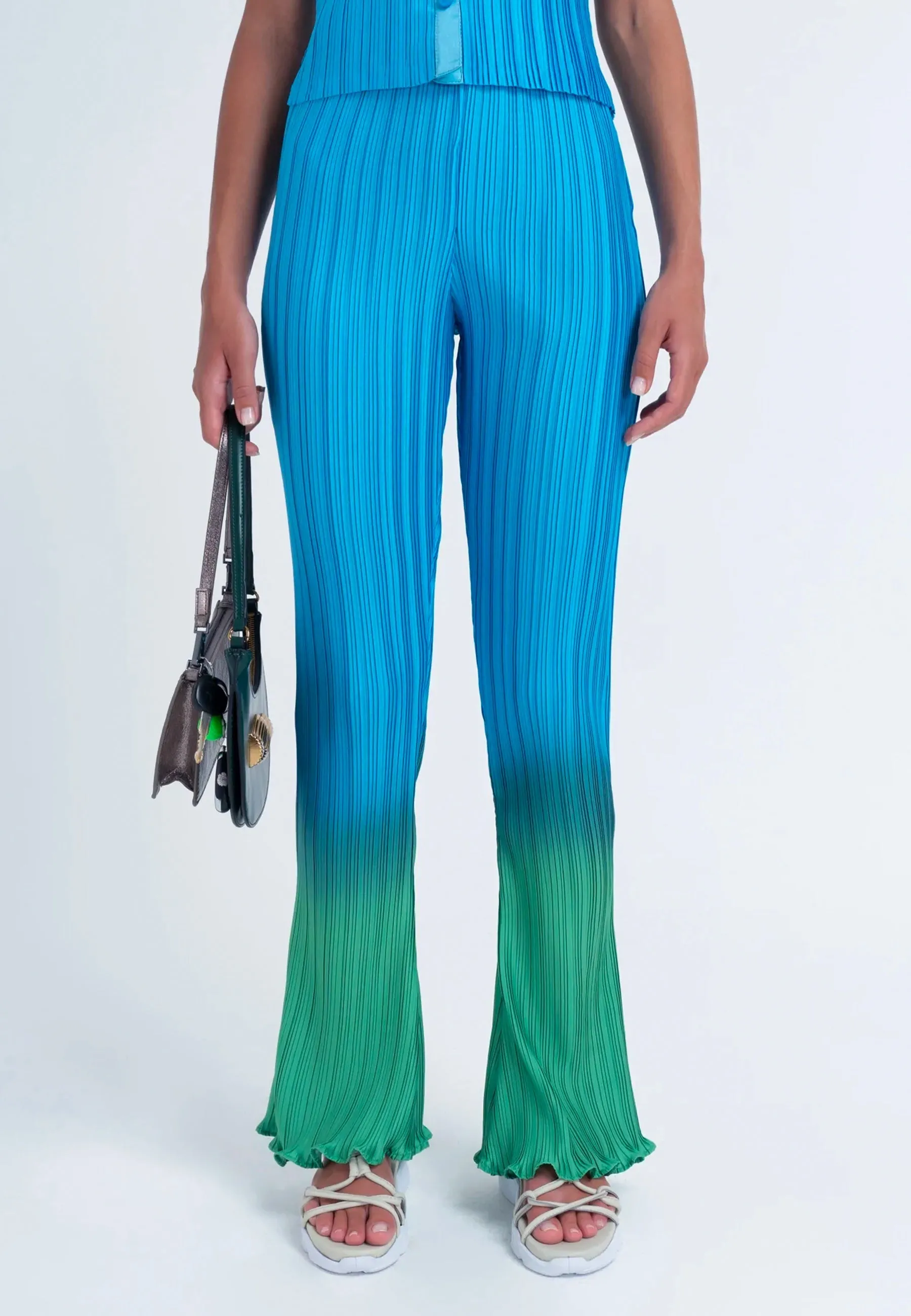 Box Pleat Flare Pant - Green Orb