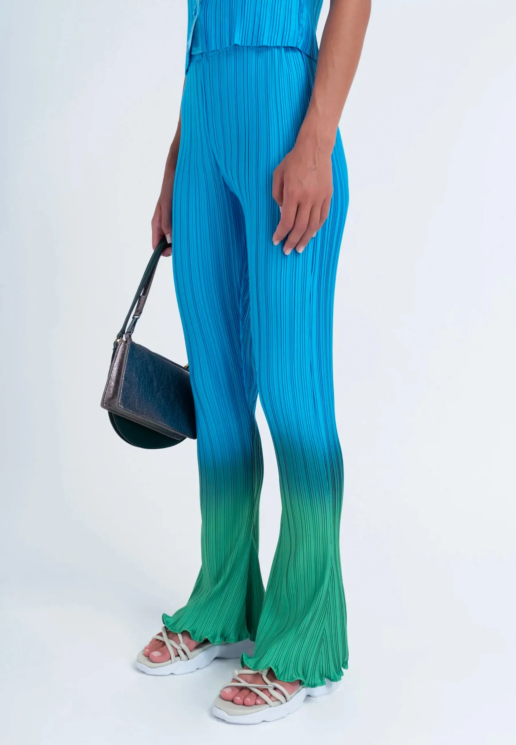 Box Pleat Flare Pant - Green Orb