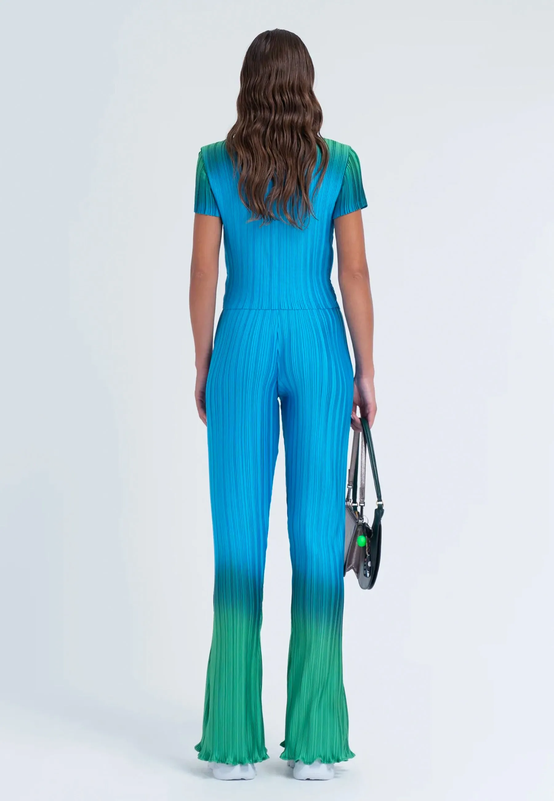 Box Pleat Flare Pant - Green Orb