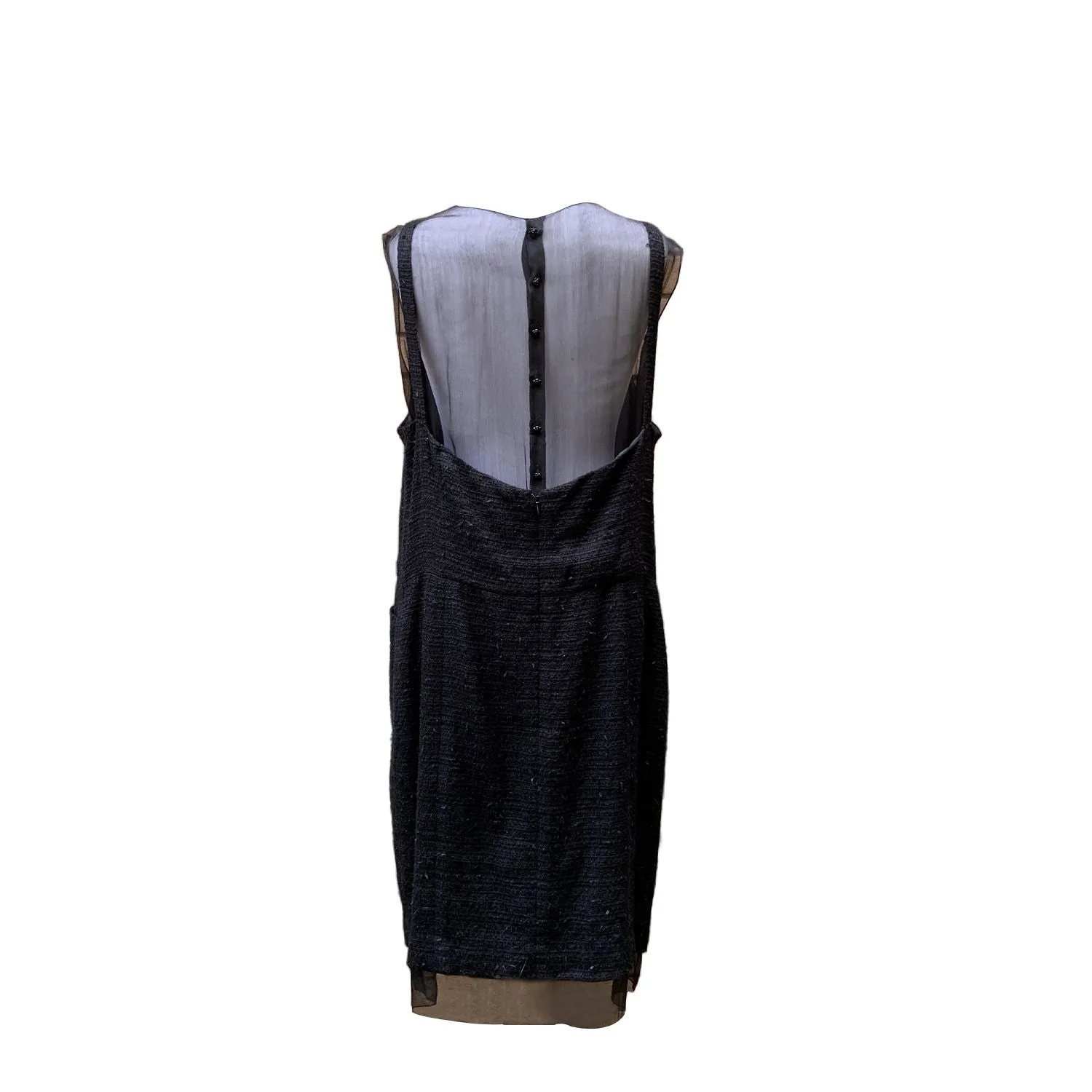 Chanel Little Black Dress Chiffon Underlay Sleeveless Size 48 FR