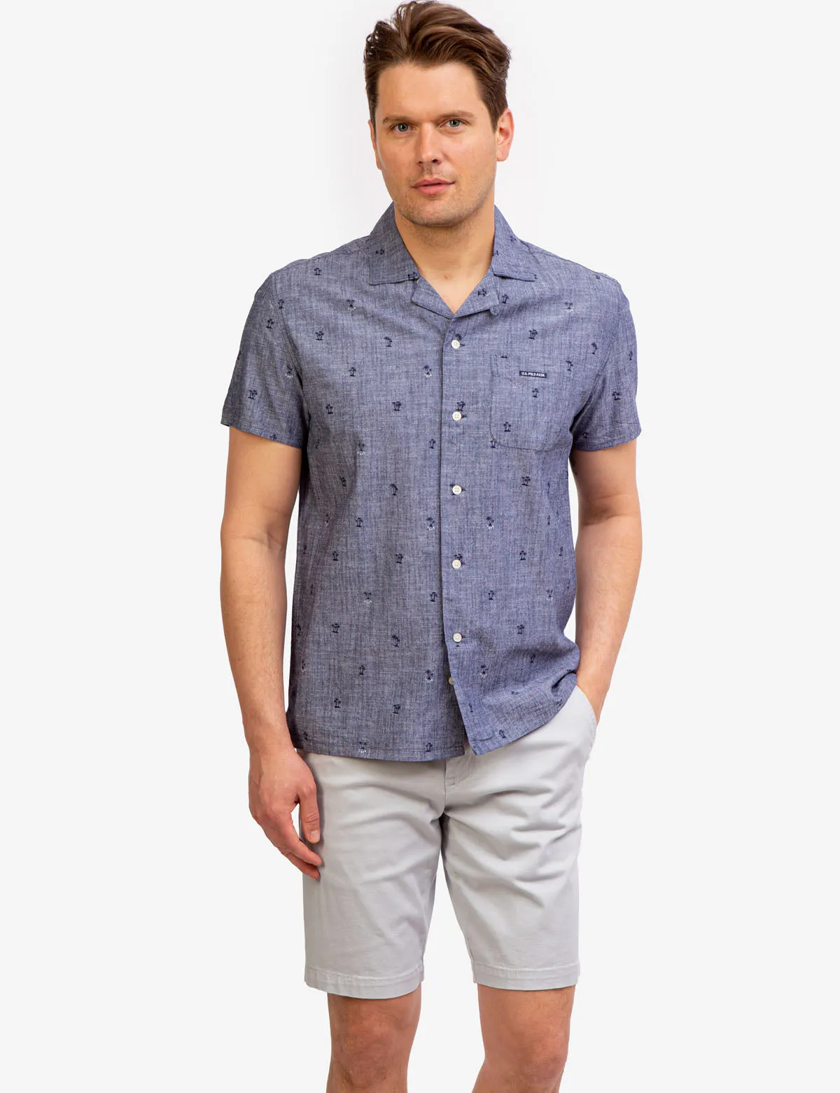 CONVERTIBLE COLLAR SLUB CANVAS SHIRT