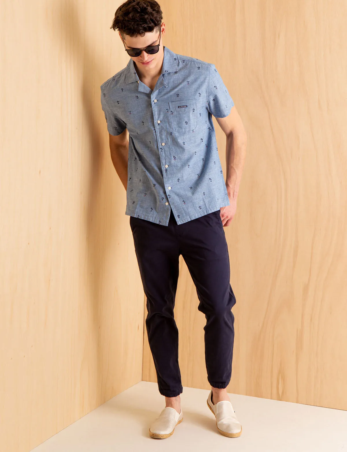 CONVERTIBLE COLLAR SLUB CANVAS SHIRT