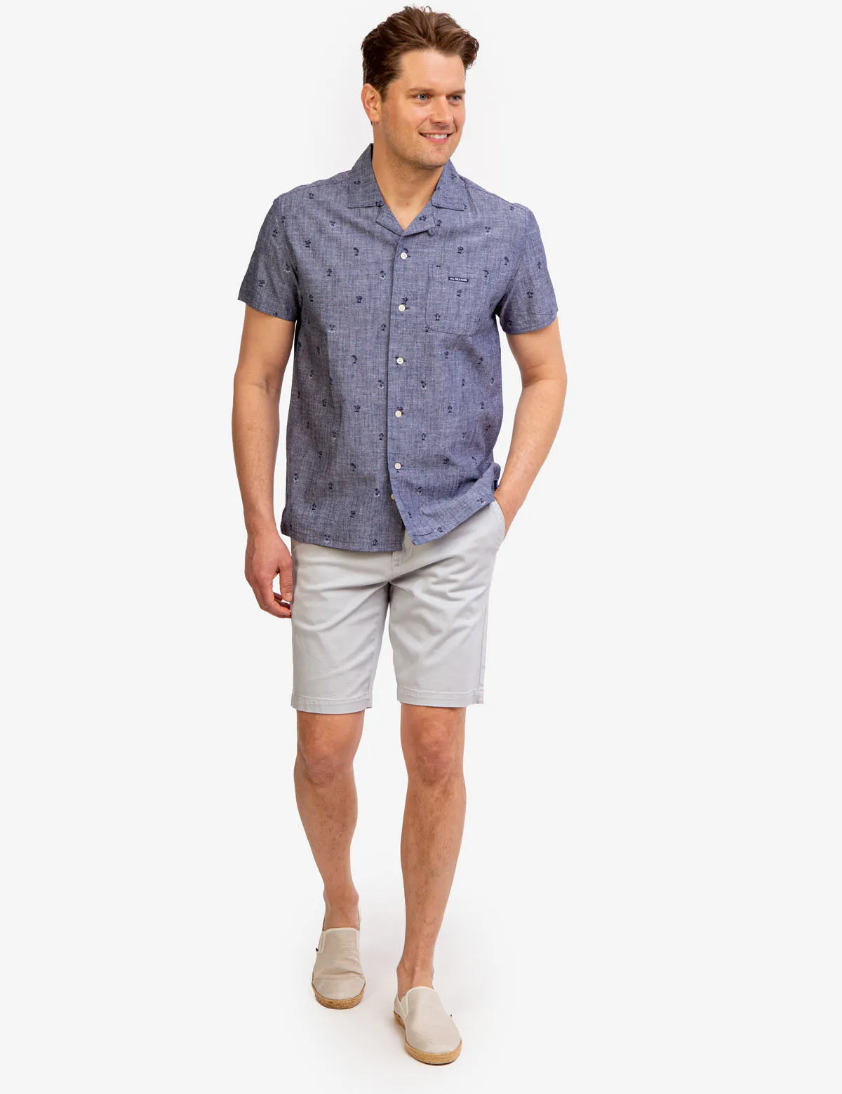 CONVERTIBLE COLLAR SLUB CANVAS SHIRT