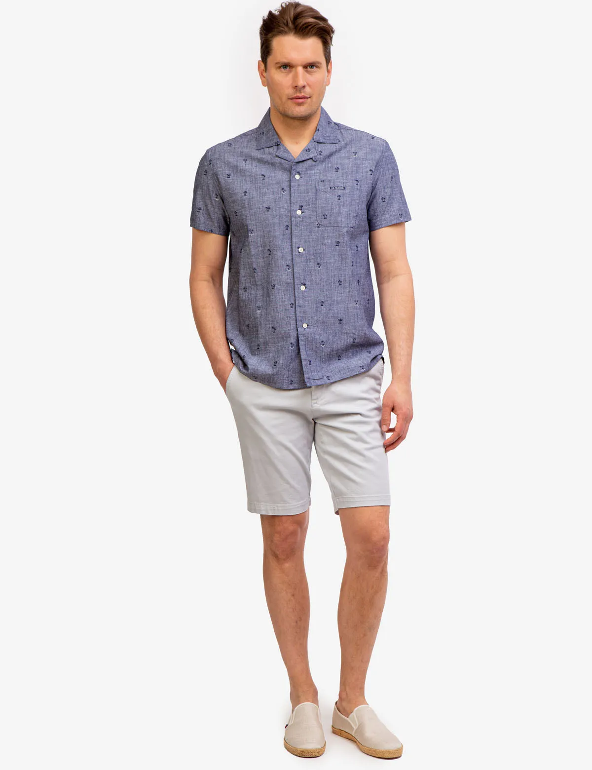 CONVERTIBLE COLLAR SLUB CANVAS SHIRT