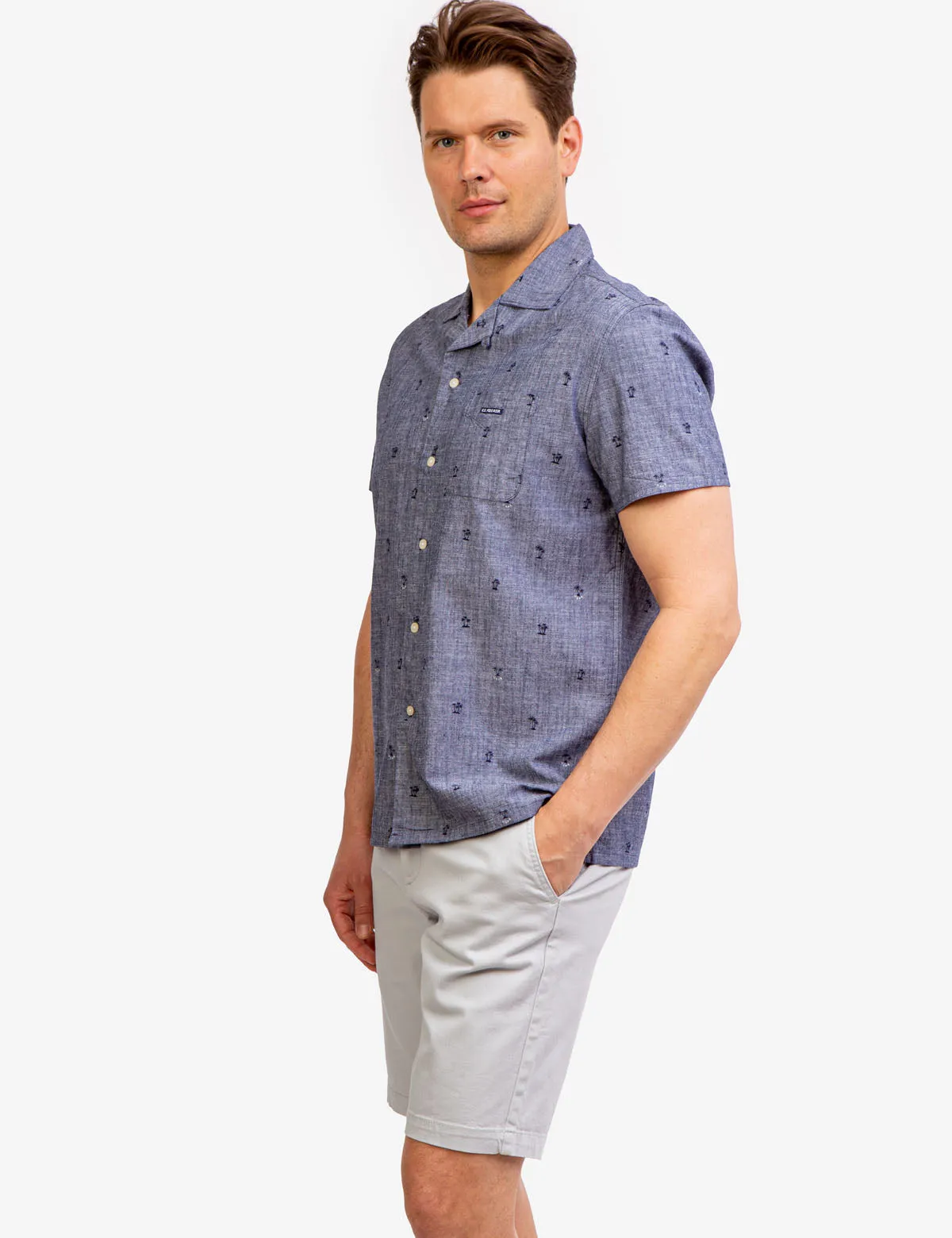 CONVERTIBLE COLLAR SLUB CANVAS SHIRT
