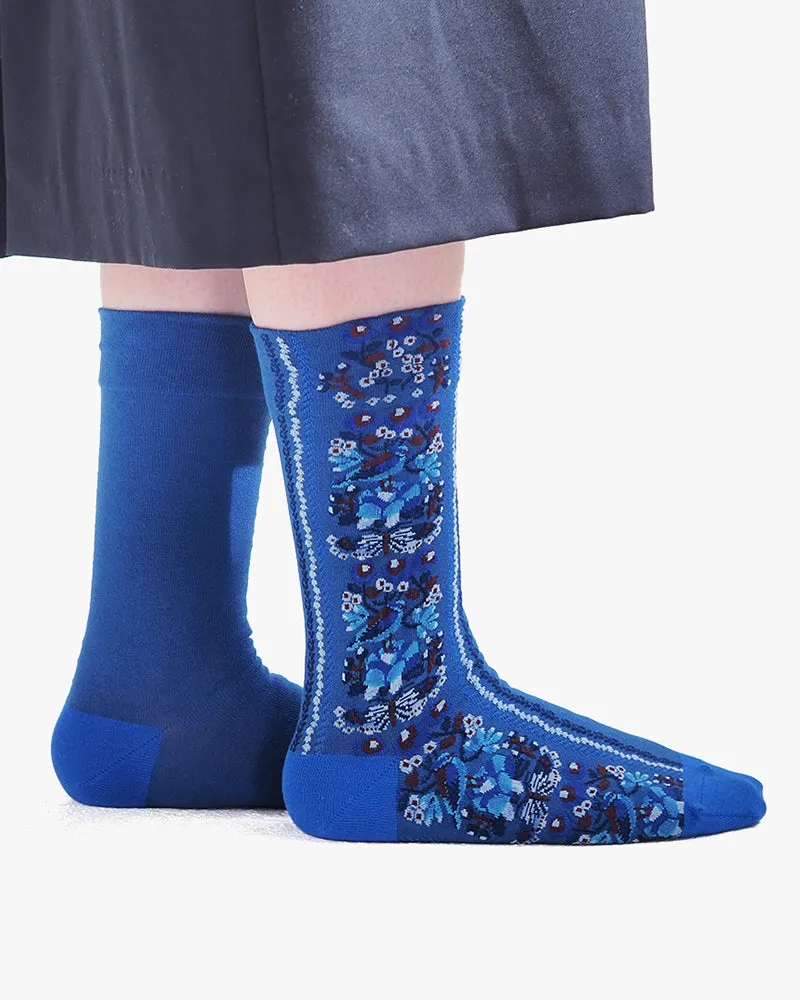 Debby Co., Crew Socks, Andé Collection, Blue Shima with Nature