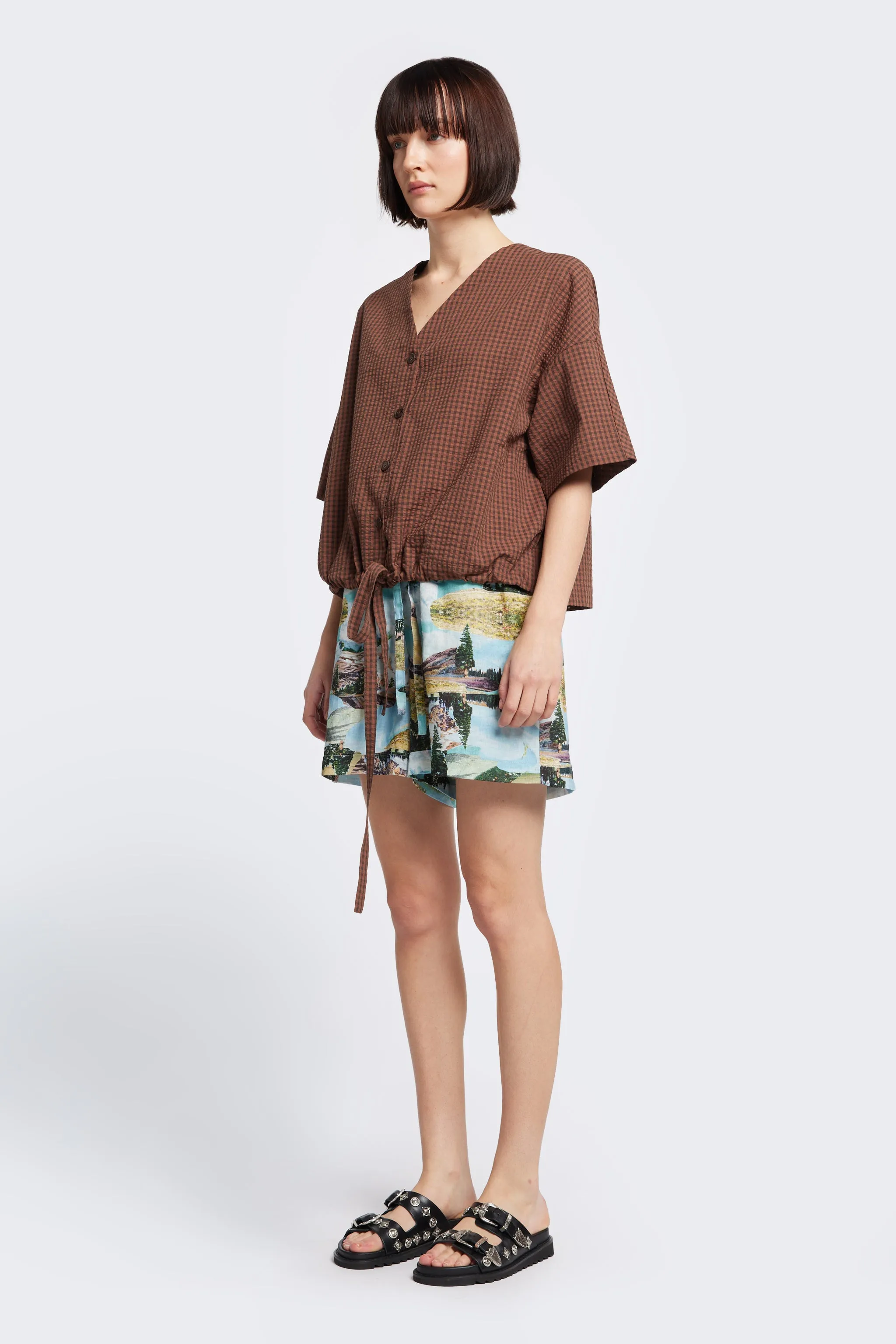 Elude Top Brown Gingham