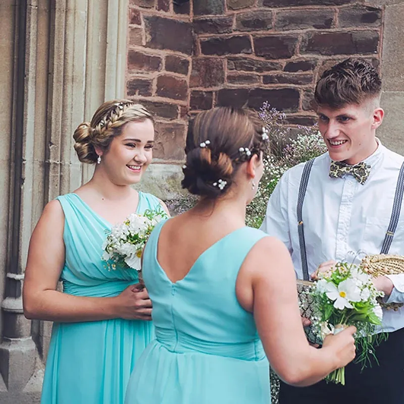 Empire Waist V Neck Chiffon Wedding Bridesmaid Dress Customize Plus Size Pleated Backless Zipper A Line Evening Cocktail Gowns