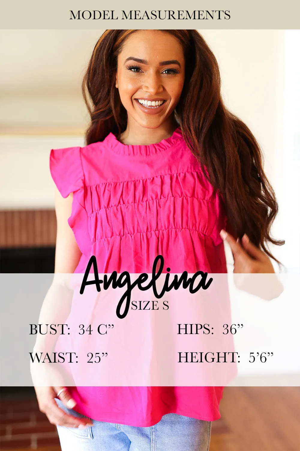 Eyes On You Fuchsia Boho Ikat Print Frill Notch Neck Top (Open Pack)