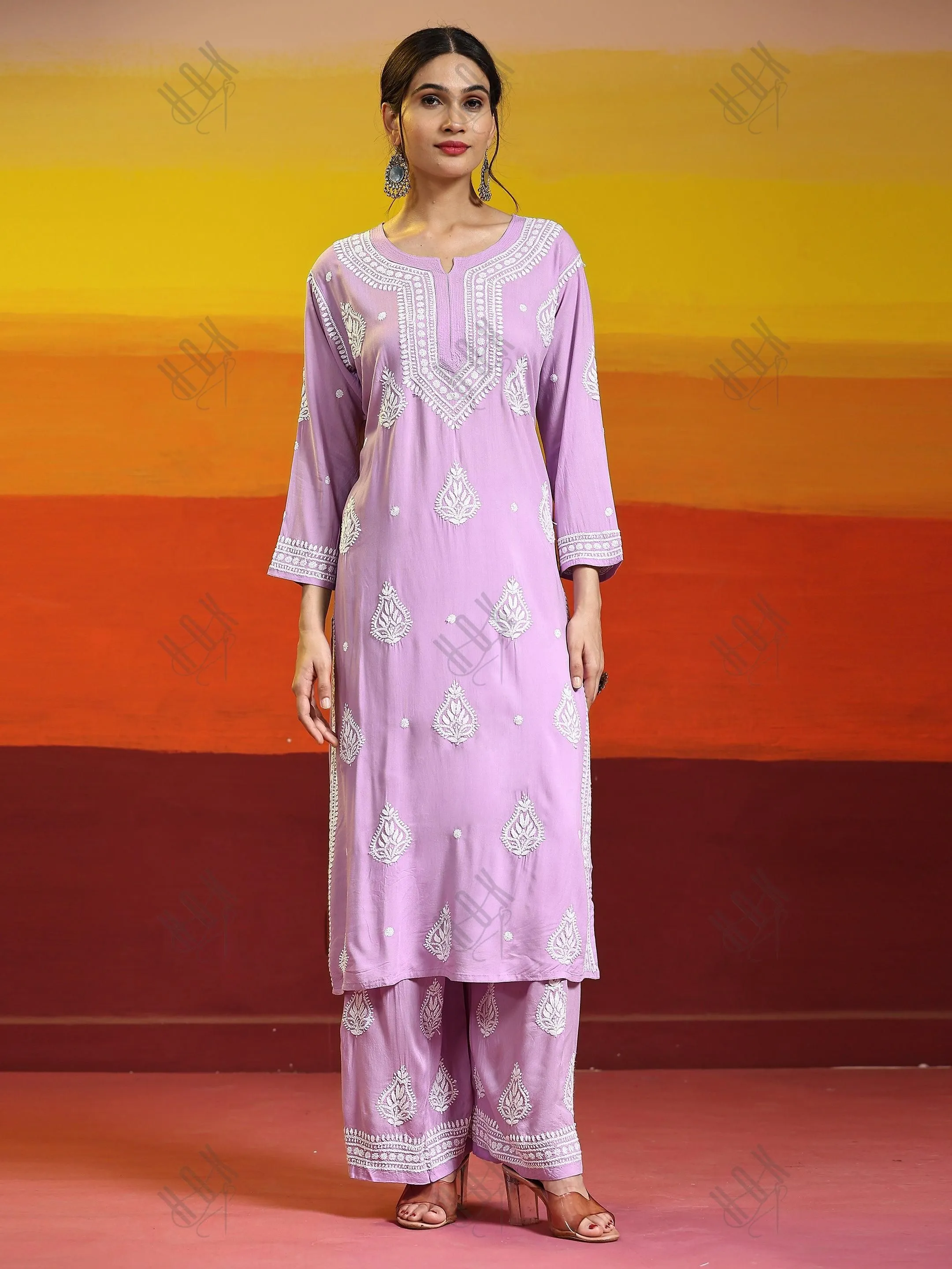 Fizaa Chikankari Kurta Set In Modal Cotton for Women In Purple