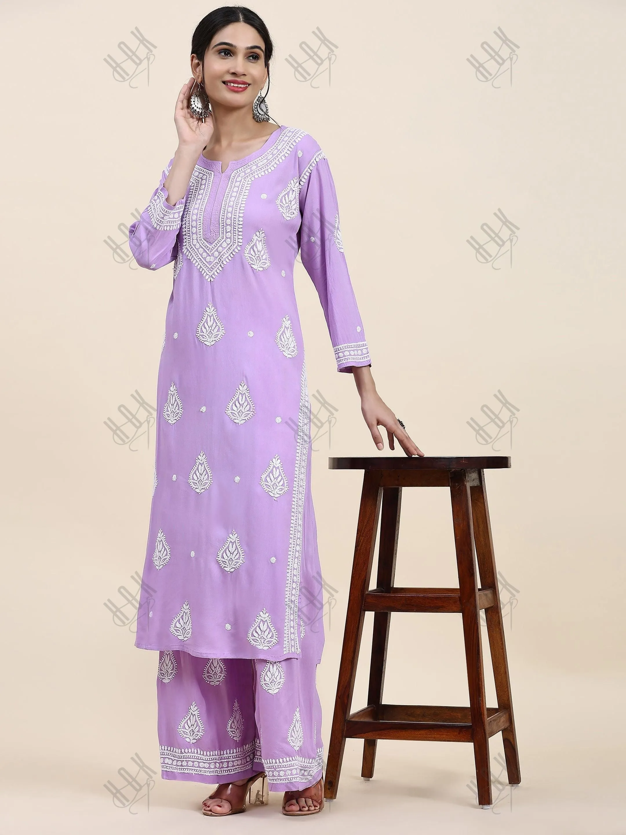 Fizaa Chikankari Kurta Set In Modal Cotton for Women In Purple