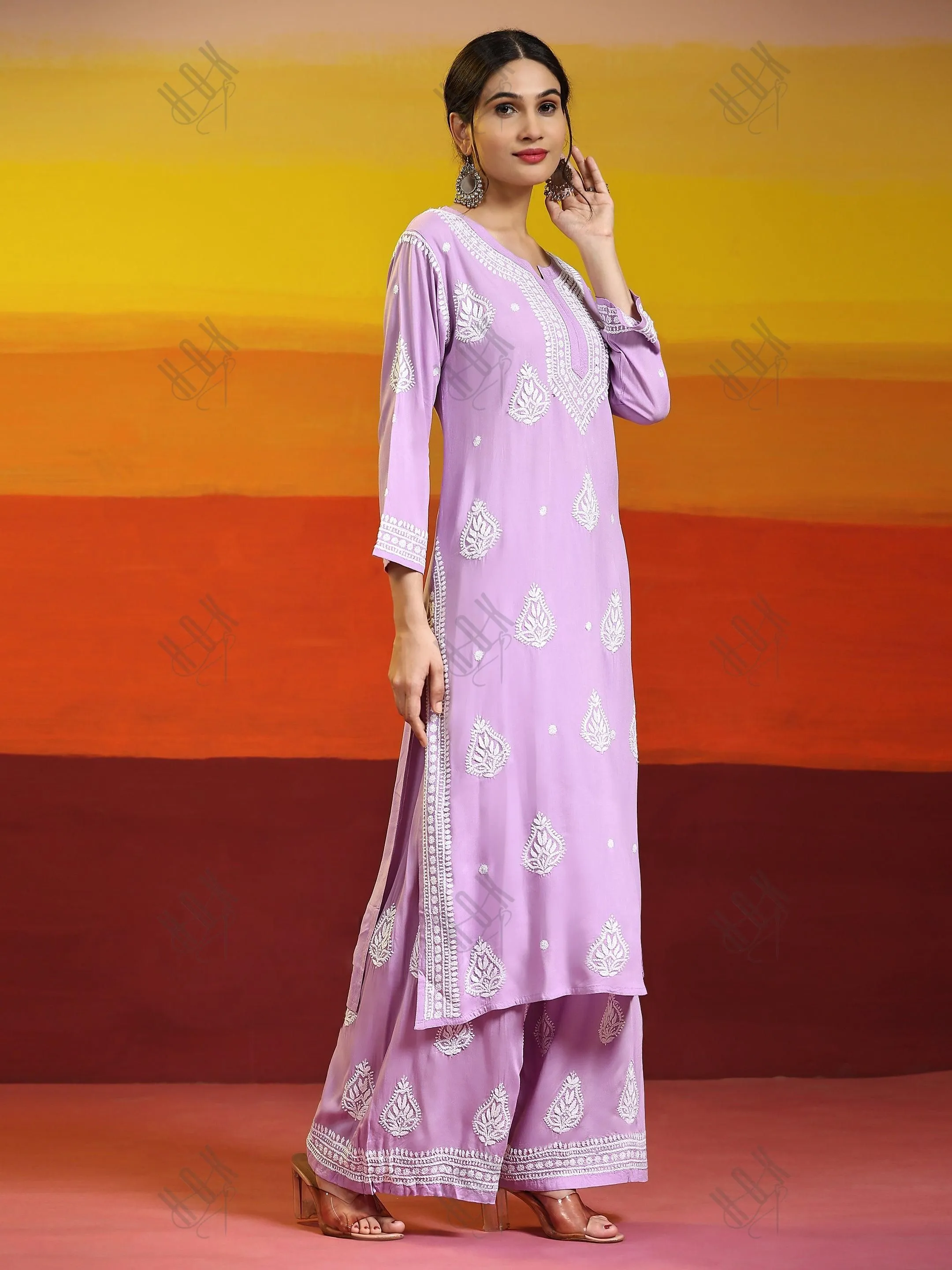 Fizaa Chikankari Kurta Set In Modal Cotton for Women In Purple
