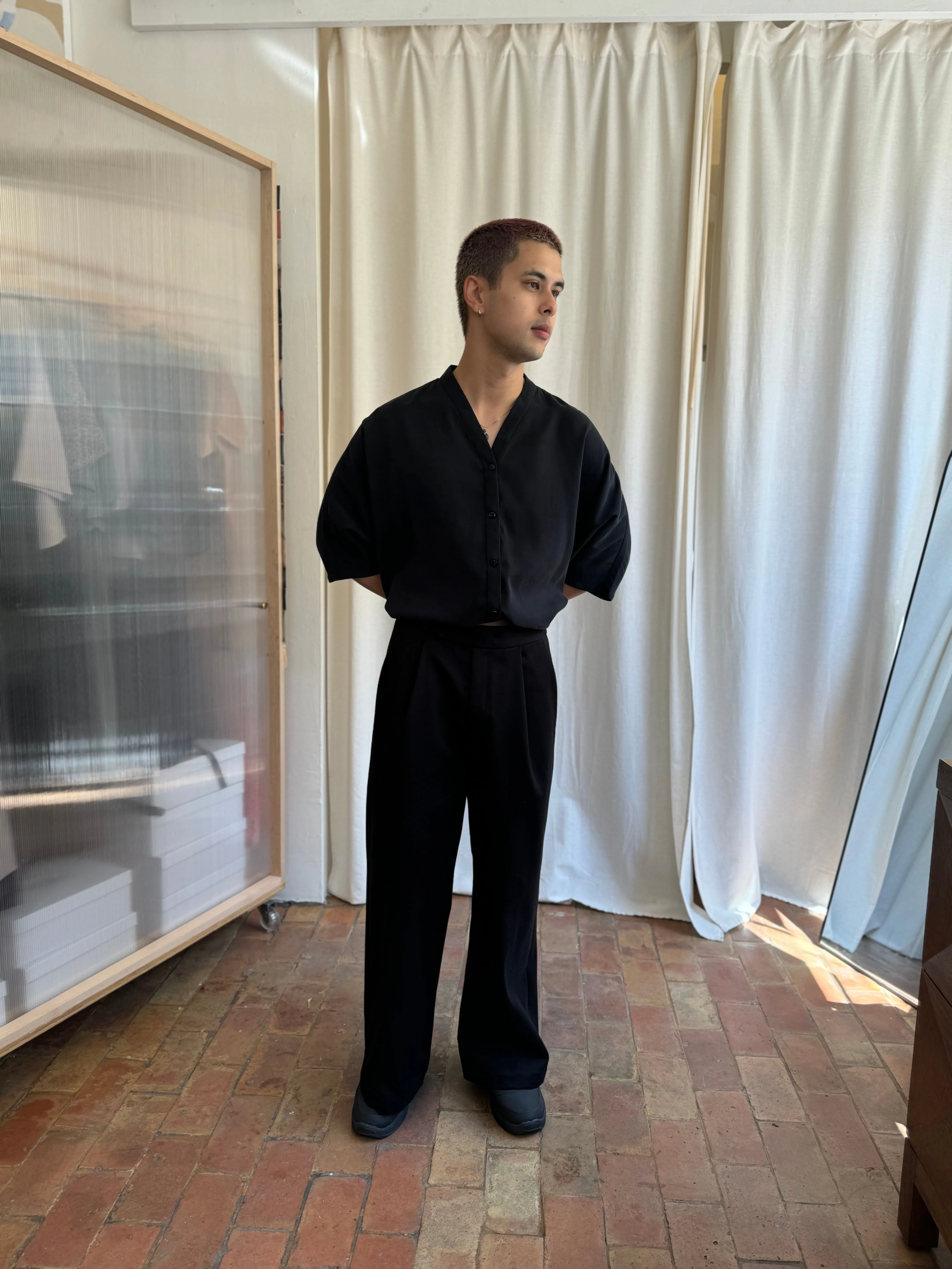 Flavor Pleated Straight Leg Pocket Denim Pant - Black