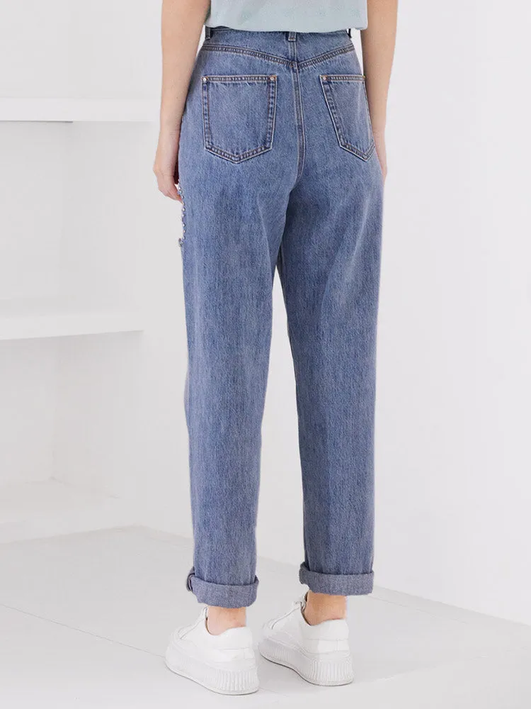 Floral Shape Hole Jeans