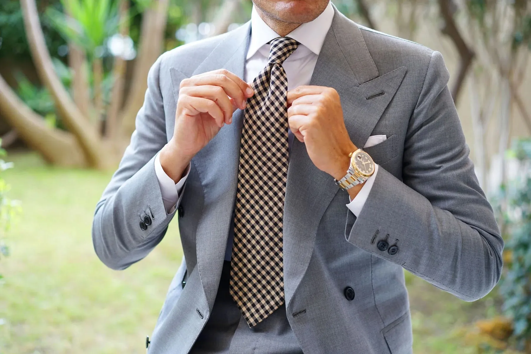 Gingham Tie - Khaki & Black