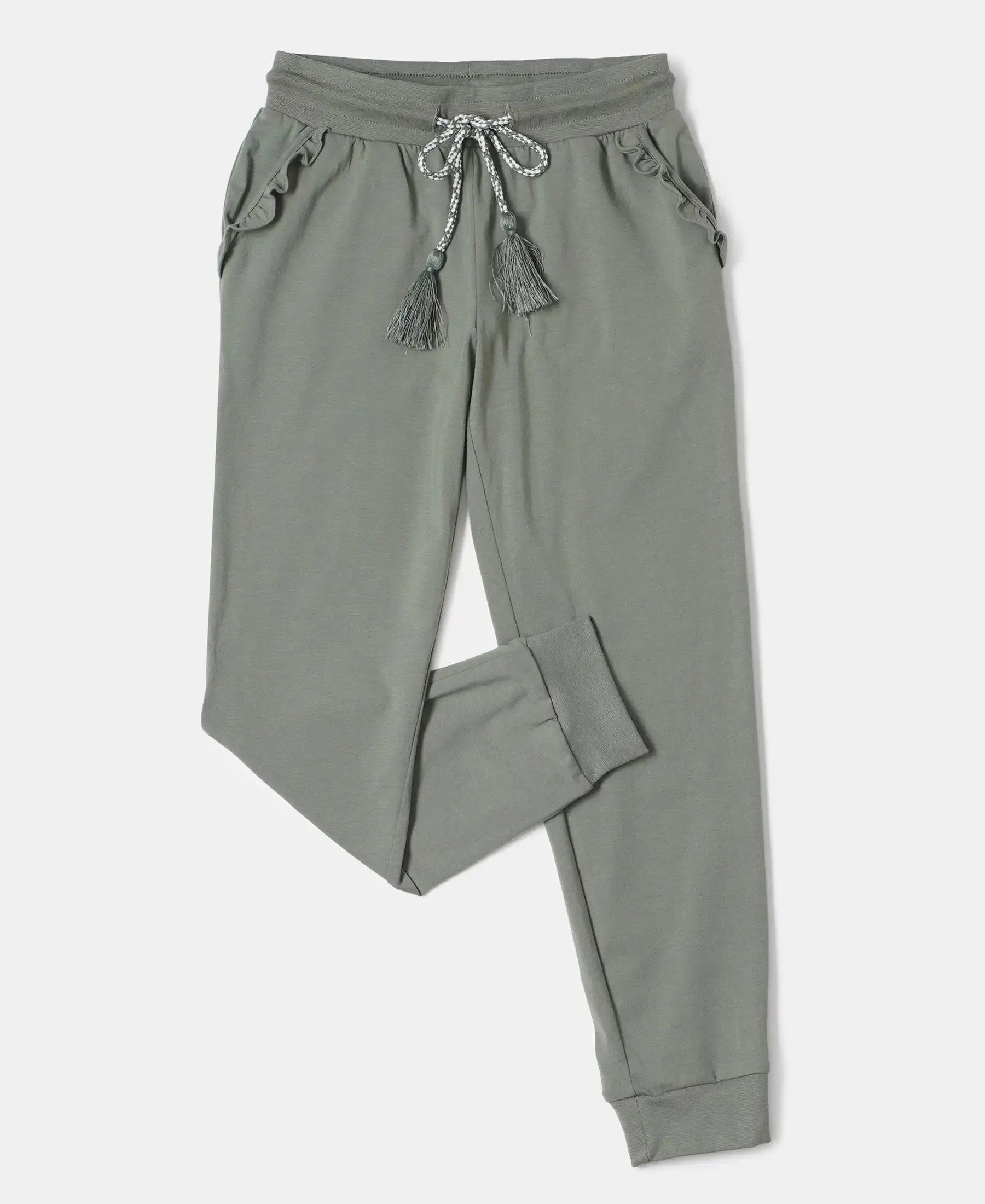 Girl's Super Combed Cotton Elastane Stretch Slim Fit Joggers - Sea Spray