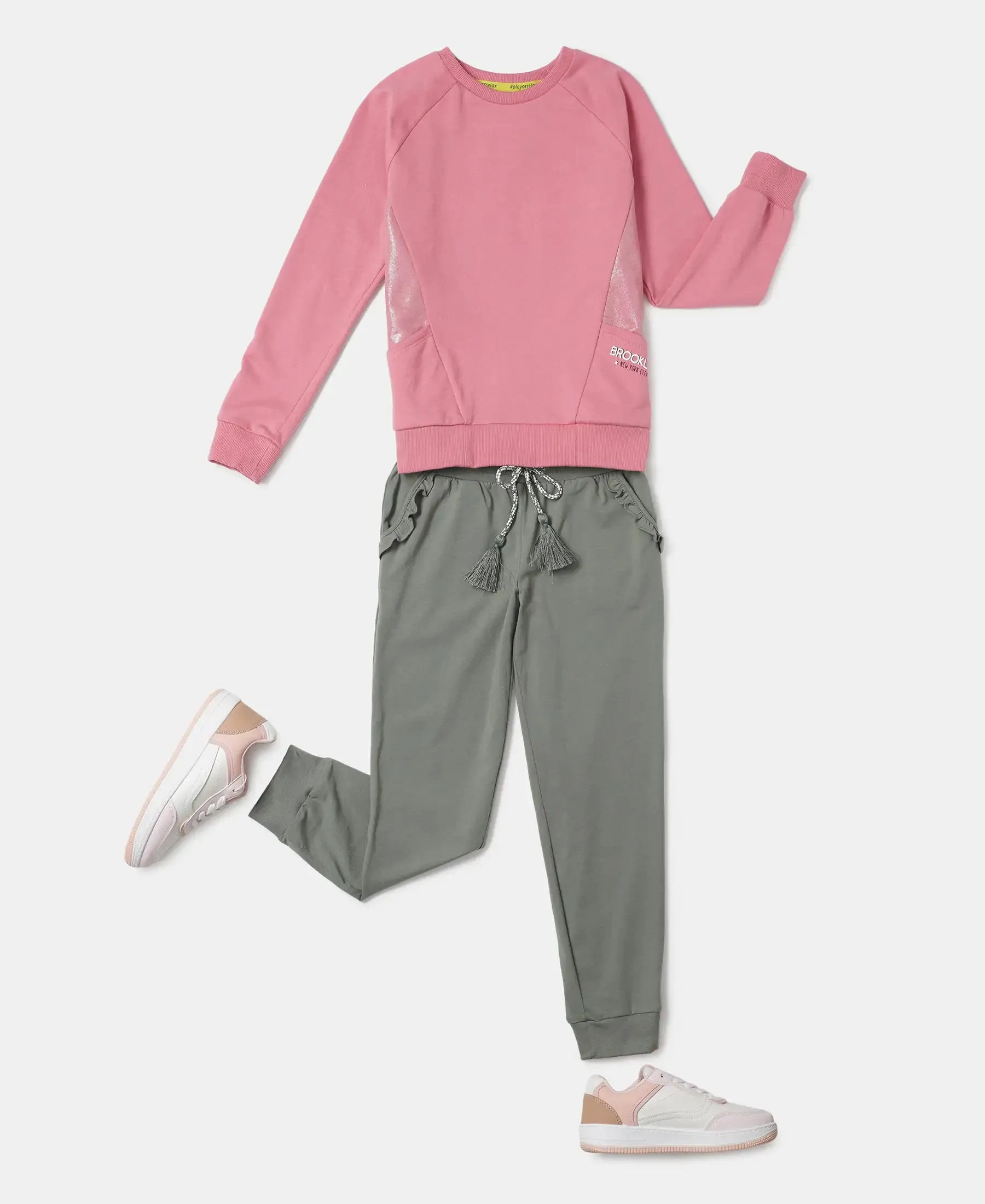 Girl's Super Combed Cotton Elastane Stretch Slim Fit Joggers - Sea Spray