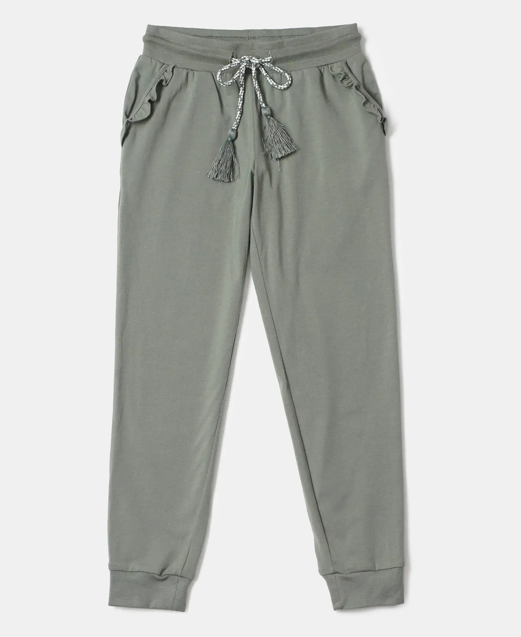 Girl's Super Combed Cotton Elastane Stretch Slim Fit Joggers - Sea Spray