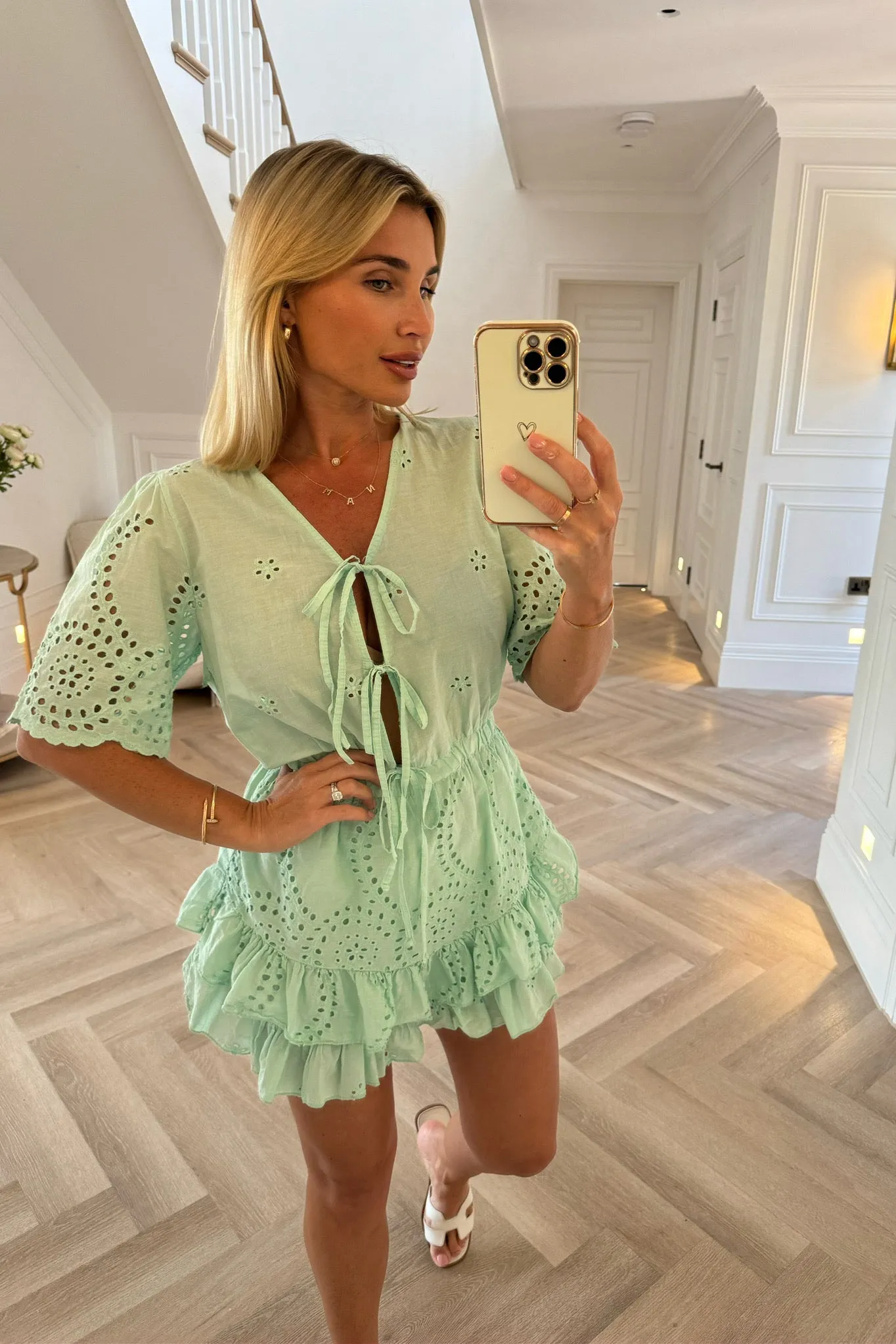 GREEN BRODERIE ANGLAIS PLAYSUIT