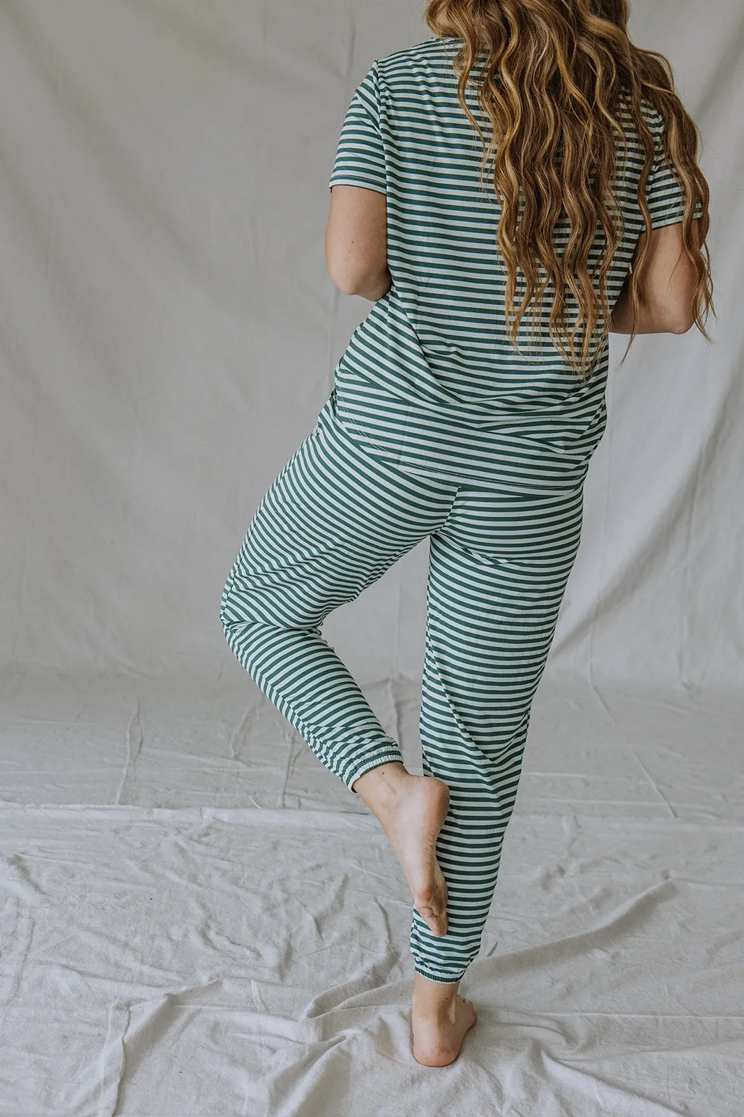 HENLEY PANTS SET SHORT SLEEVE | Cooling Oasis & Bistro Green Stripe