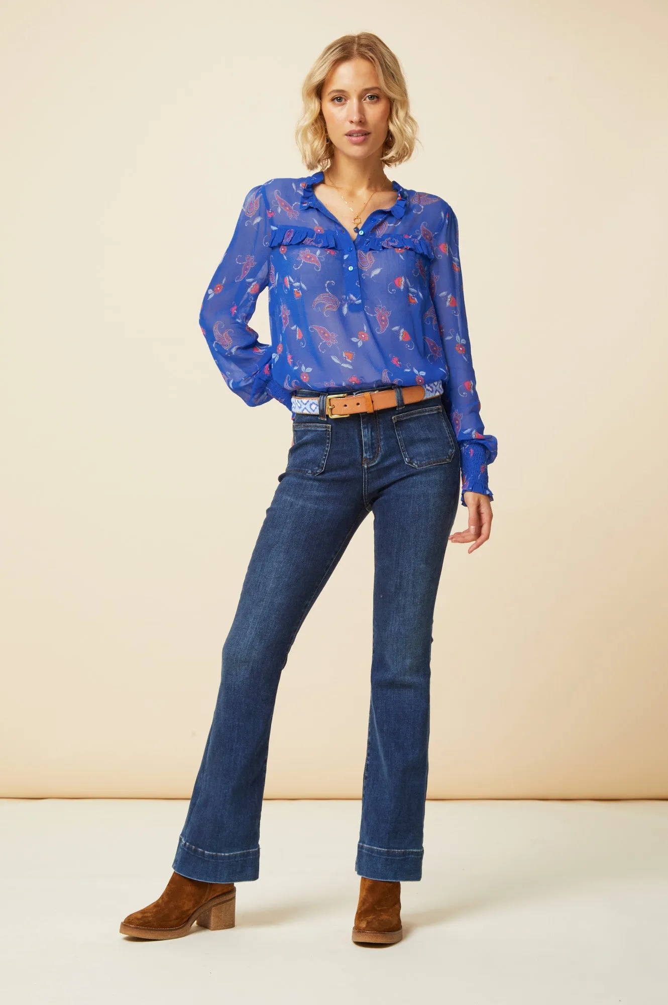 Kaitlyn Blouse | Cobalt/Orange