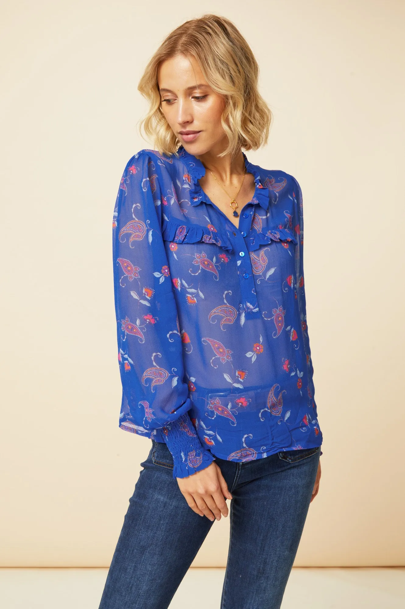 Kaitlyn Blouse | Cobalt/Orange