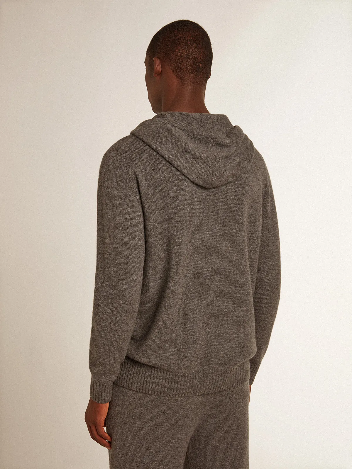 Men’s gray melange cashmere blend sweatshirt with hood