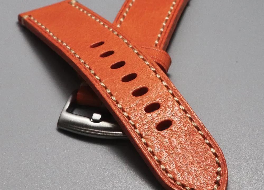 Men's Handmade Crazy Horse Leather Orange Watch Strap Handmade Thick First-layer Leather Pure Handmade 20mm 22mm Cowhide