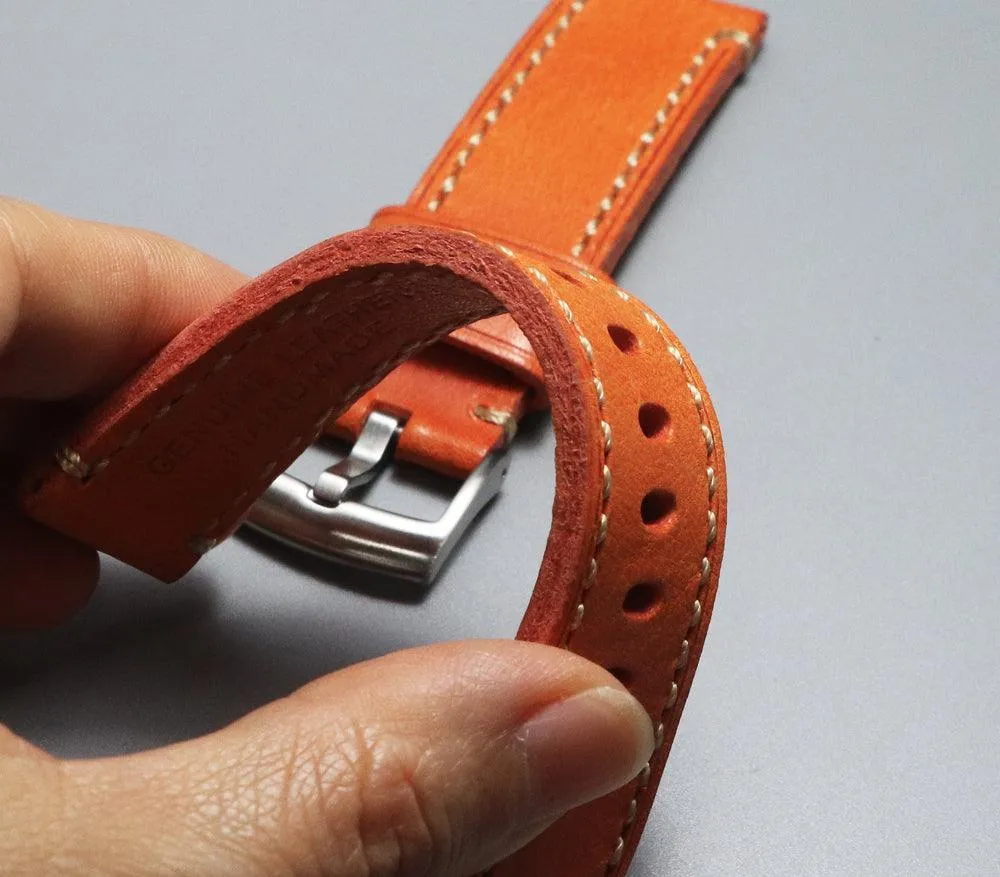 Men's Handmade Crazy Horse Leather Orange Watch Strap Handmade Thick First-layer Leather Pure Handmade 20mm 22mm Cowhide
